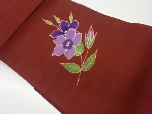 手織り紬手描き花葉模様名古屋帯